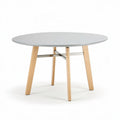 Round dining table with gray top and wooden legs 100 x 100 x 75cm