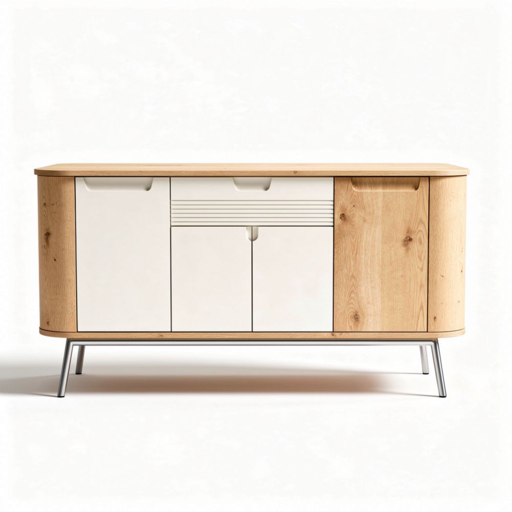 Wooden sideboard with white doors and metal legs 100 x 40 x 70cm