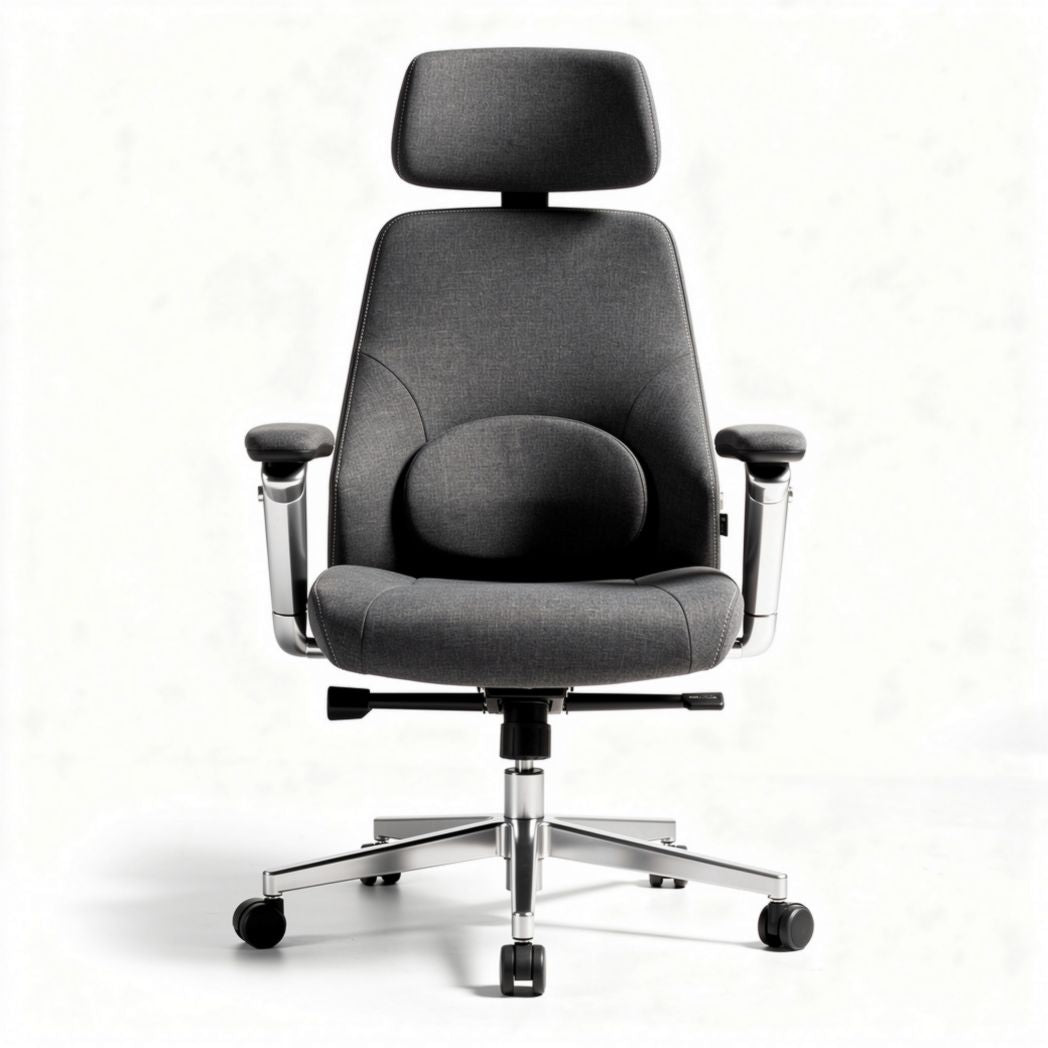 Office ergonomic chair with adjustable headrest in gray fabric 45 x 60 x 100cm