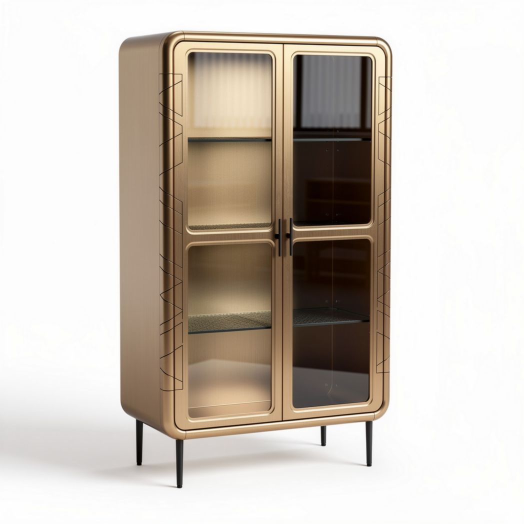 Metallic gold display cabinet with glass doors and adjustable shelves 80 x 40 x 150cm