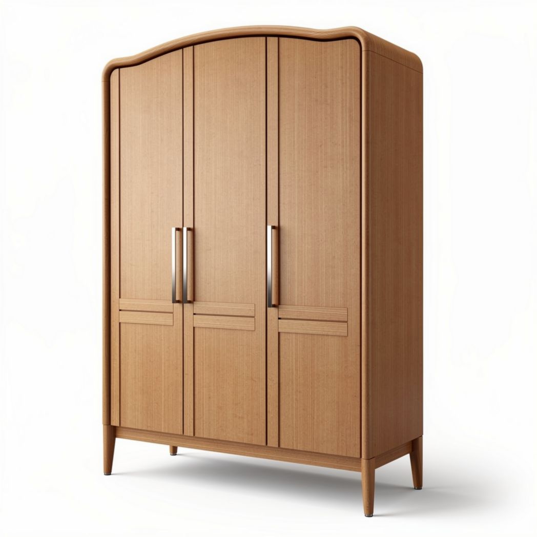 Wooden wardrobe with three doors and elegant curved top design 80 x 40 x 180cm