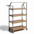Wooden shelving unit on wheels with metal frame 80 x 40 x 160cm