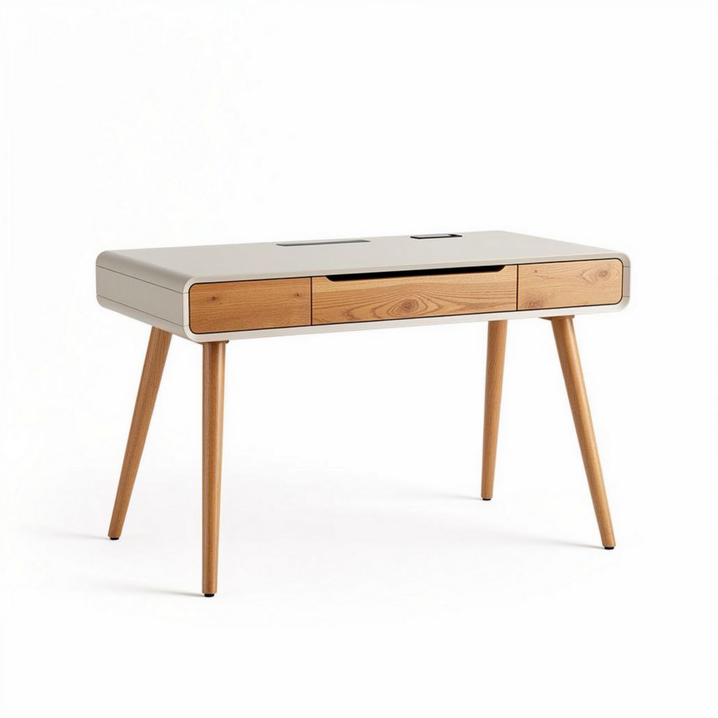 Wooden desk with drawers and cable management in light gray finish 120 x 60 x 75cm