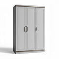 Three-door wardrobe in light gray finish with brushed metal handles 200 x 100 x 220cm