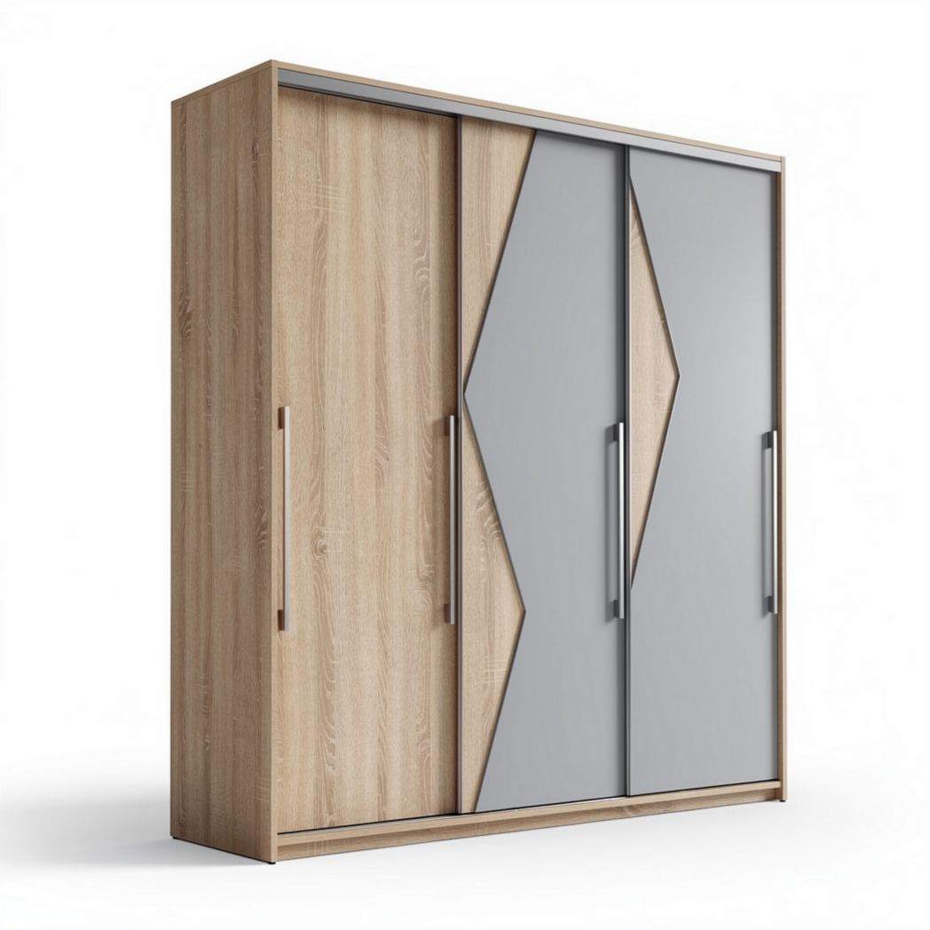 Wooden wardrobe with sliding doors and mirror accents 190 x 60 x 200cm