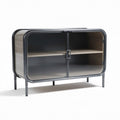 Modern glass door cabinet with metal frame and wooden shelves 80 x 40 x 70cm