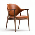 Leather accent chair with wooden legs in brown color 80 x 65 x 75cm