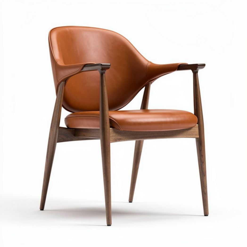 Leather accent chair with wooden legs in brown color 80 x 65 x 75cm