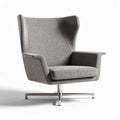Gray upholstered armchair with stainless steel base for modern living spaces