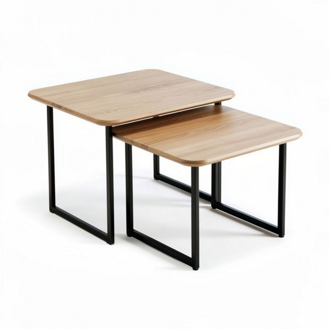 Nestable coffee tables set with wooden tops and metal frames 80 x 50 x 40cm