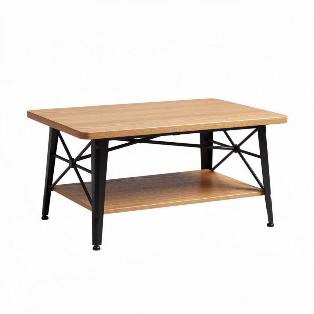 Wooden coffee table with metal legs and open storage shelf 100 x 60 x 45cm